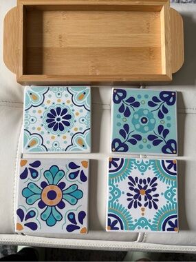 NWOT Ceramic coasters with tray holder